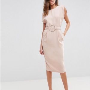 ASOS Midi Dress w/ Modern Ring Belt (blush)